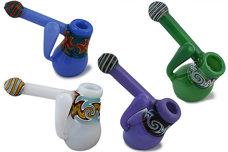 Milky Wig Wag Glass Bubbler with Side Handle