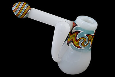 Milky Wig Wag Glass Bubbler with Side Handle
