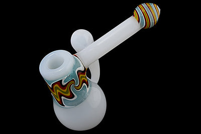 Milky Wig Wag Glass Bubbler with Side Handle