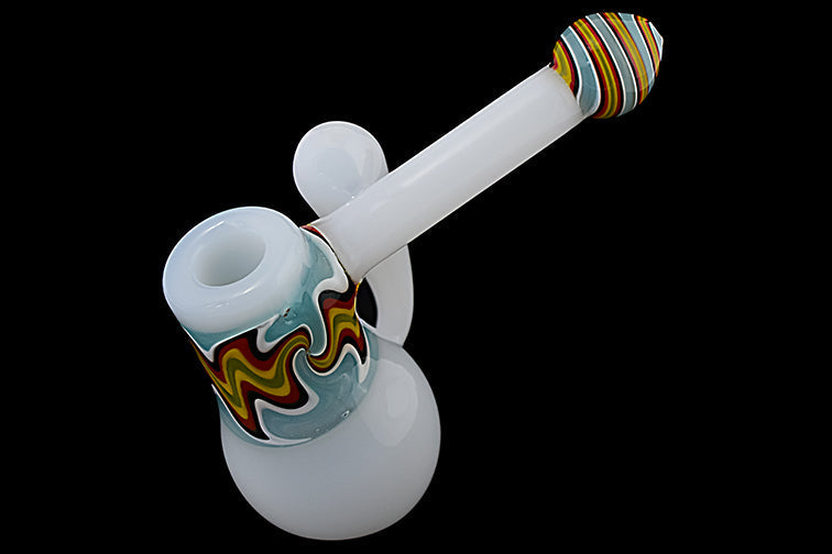 Milky Wig Wag Glass Bubbler with Side Handle