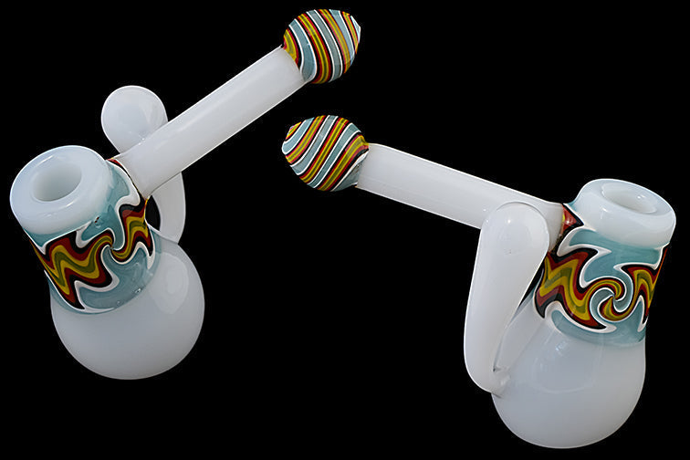 Milky Wig Wag Glass Bubbler with Side Handle