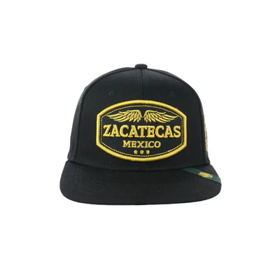 Black zacatecas embroidered snapback hat with Zacatecas Mexico emblem for stylish cultural wear