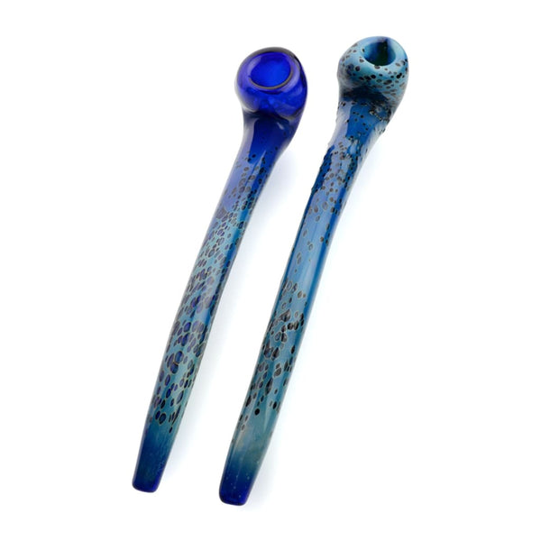 Two blue Sherlock pipe color tubes with speckled patterns in a dot design