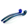 Sherlock pipe color tube with curved blue glass and speckled patterns, bowl-shaped ends