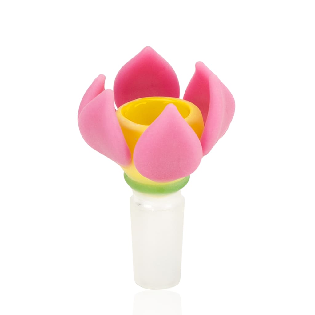 Empire Glassworks handcrafted lotus flower 14mm bowl in pink and yellow glass