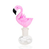 Empire Glassworks 14mm Handcrafted Pink Flamingo Bowl atop clear glass bottle