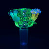 Empire Glassworks Cozmic Critters UV Reactive Glass Bowl with green and blue swirling patterns