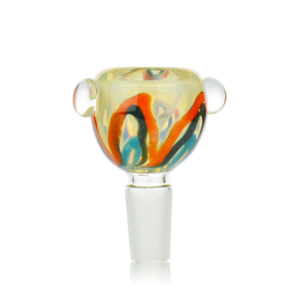 14mm Male Fume Glass Bowl with Colorful Swirls and Flower Design - Perfect Smoking Accessory