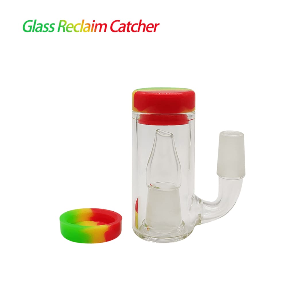 Glass Reclaim Catcher With Red Lid And Curved Tube For Waxmaid 14mm Male Joint Bubbler 90°
