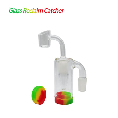 Glass Reclaim Catcher With Curved Neck, Silicone Base, 14mm Male Joint Bubbler 90°