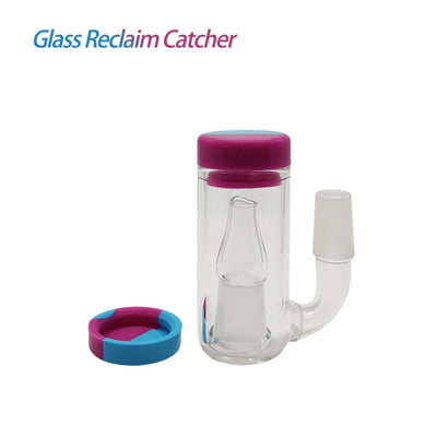 Glass Reclaim Catcher With Pink Lid, Male Joint Bubbler, And Curved Side For Substance Catching