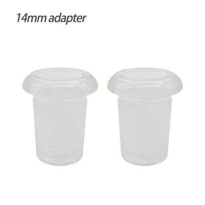 14mm glass adapter for 18mm joint silicone pipe conversion with flared rims and translucent plastic