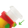 Colorful popsicle mold with white handle and green arrow in 14mm glass adapter for 18mm joint