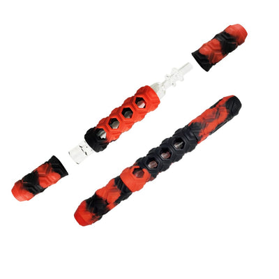 Segmented Red And Black Silicone Chillum & Dab Straw N2go With Holes, Heat Resistant