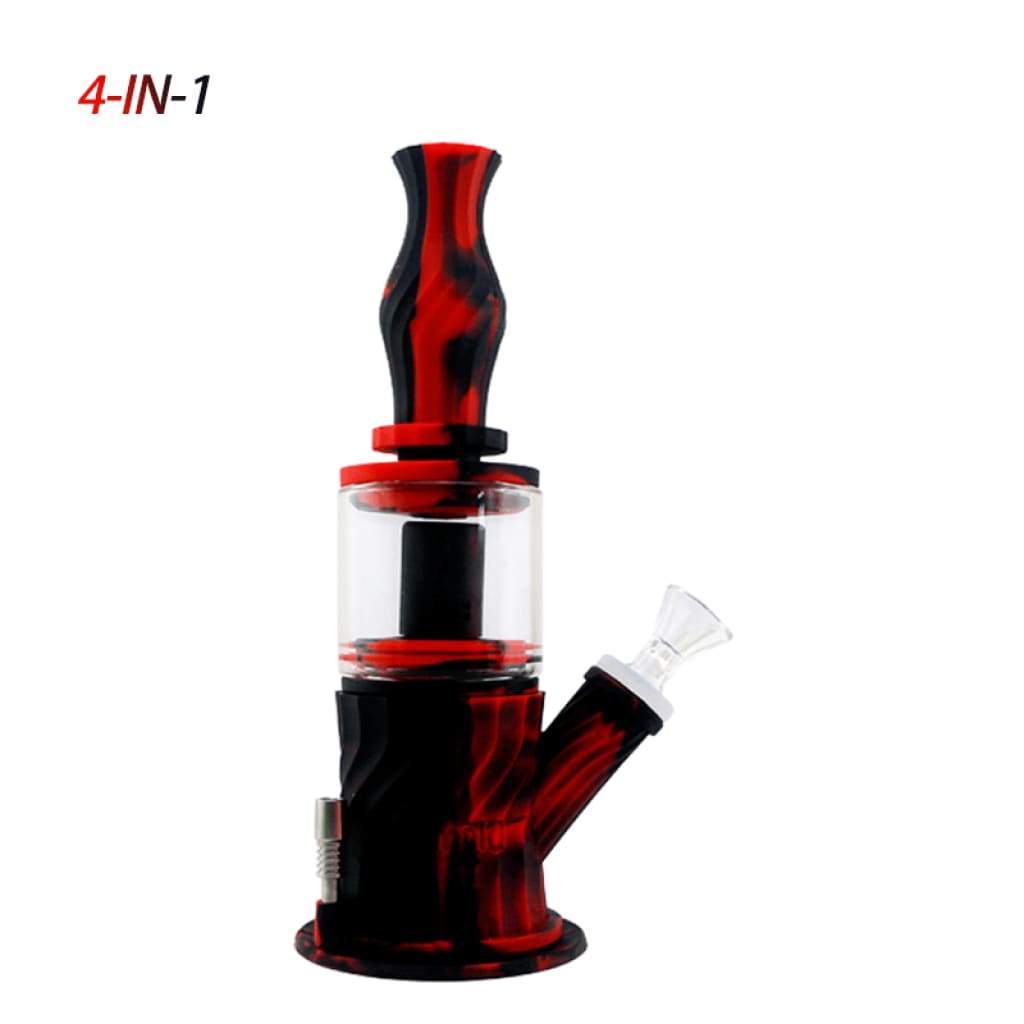 Red and black marbled silicone glass water pipe with clear chamber for smooth smoke circulate