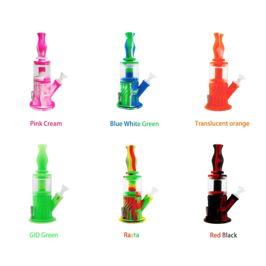 Colorful 4-in-1 silicone glass water pipe with double percolator for smooth smoke circulate