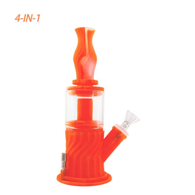 Orange and clear 4-in-1 silicone glass water pipe with double percolator for smooth smoke circulate