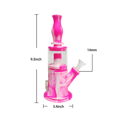 Pink and white marbled 4-in-1 silicone glass water pipe with double percolator for smooth smoke circulate