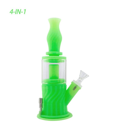 Vibrant green 4-in-1 silicone glass water pipe with double percolator for smooth smoke circulate