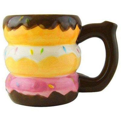 Colorful doughnut mug slash hand pipe with chocolate frosting and sprinkles