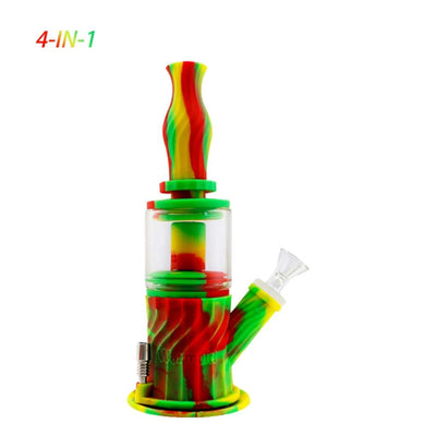 Colorful silicone and glass bong for smooth smoke circulate in 4-in-1 water pipe
