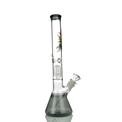 Glass Beaker Bong with Palm Tree Design and 18mm Bowl - Made in USA