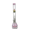 Glass beaker bong with colorful cannabis leaf design and 18mm bowl, made in USA