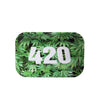 Leaves Small Rolling Tray 10x7 with 420 on cannabis leaf background design