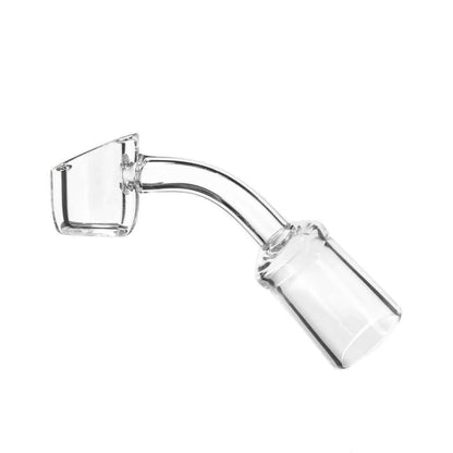 Clear glass downstem with curved bend for 45 degree quartz bangers on glass water pipes