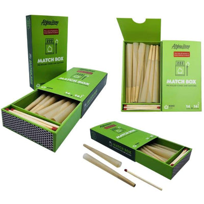 Afghan Hemp Matchbox with pre-rolled cones and matches for hassle-free use