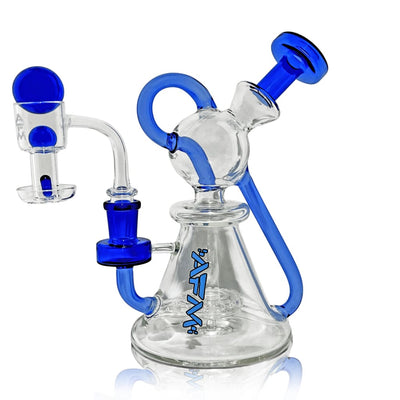 Afm Unicorn Recycler glass dab rig with blue accents for unique dry herb