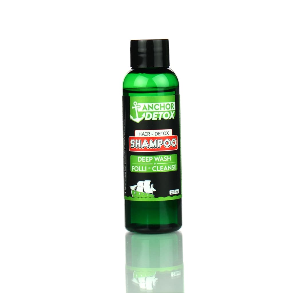 Green plastic bottle of Anchor Detox Shampoo 2oz for healthier hair and dog detox