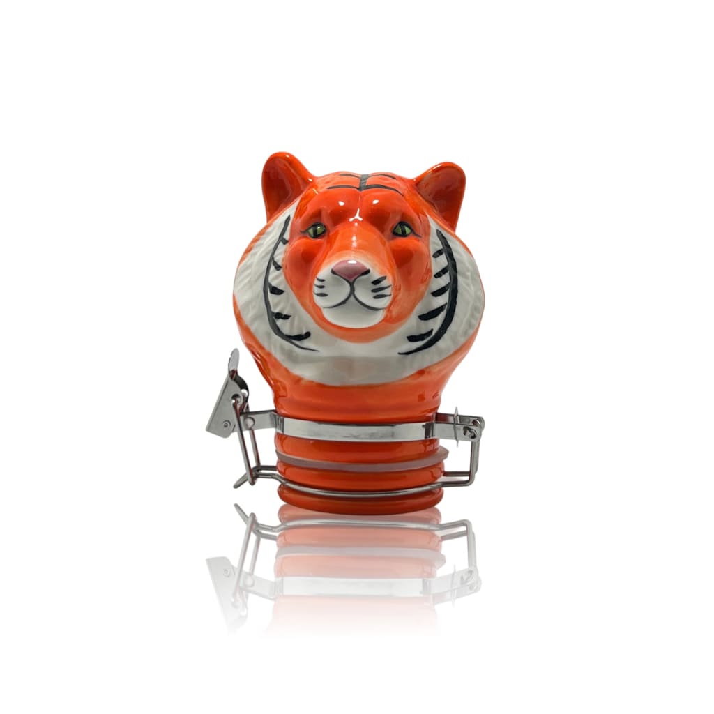 Orange and white ceramic tiger figurine storage jar for elegant home decor