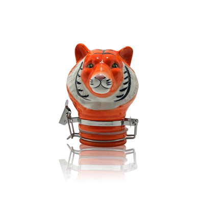 Orange and white ceramic tiger figurine storage jar for elegant home decor