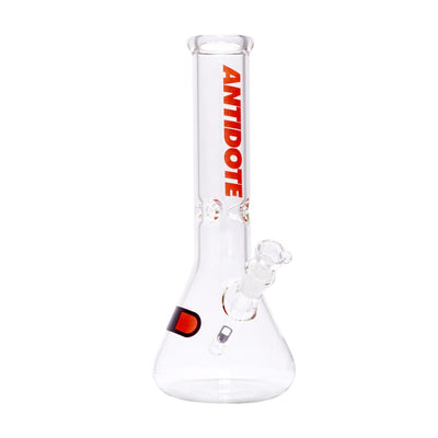 Antidote Glass Red Eye Beaker - Handmade Glass Water Pipe With ’antidote’ In Red Letters