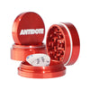 Antidote Grinders Red 4-piece aircraft grade aluminum herb grinder with engraved lid