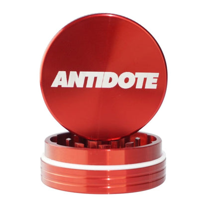 Red metal grinder ’ANTIDOTE’ on lid - Antidote Red 2-piece, aircraft grade aluminum