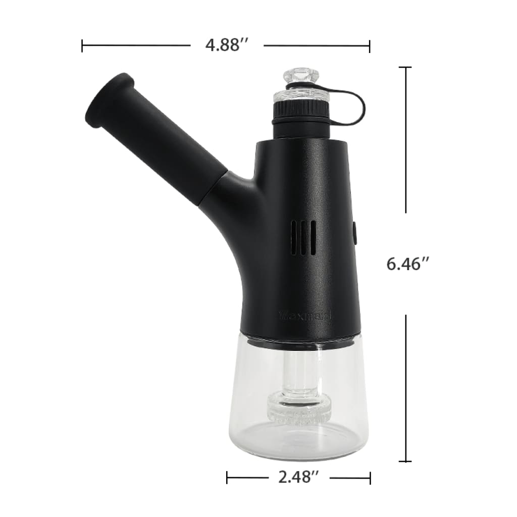 Instant-heat Ares dab rig with black vaporizer, glass base, and ultra-thin quartz chip