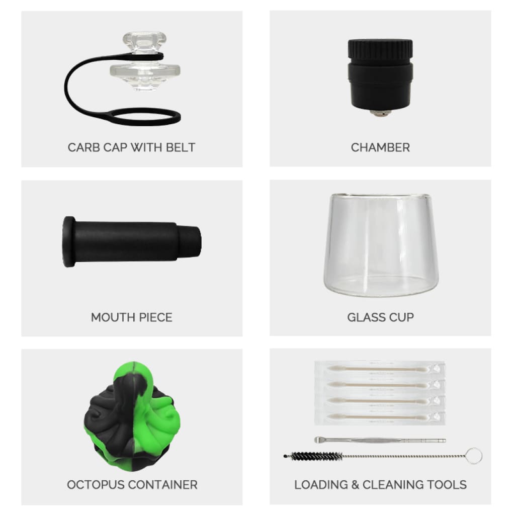 Collection of components for Instant-heat Ares Dab Rig with ultra-thin quartz chip