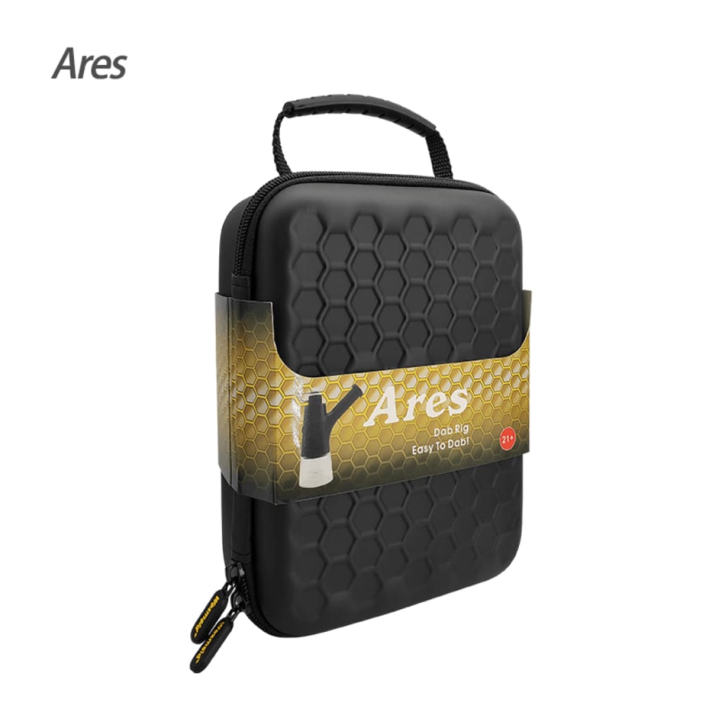 Black carrying case with hexagonal pattern for Ares dab rig with ultra-thin quartz chip