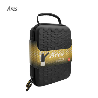 Black carrying case with hexagonal pattern for Ares dab rig with ultra-thin quartz chip