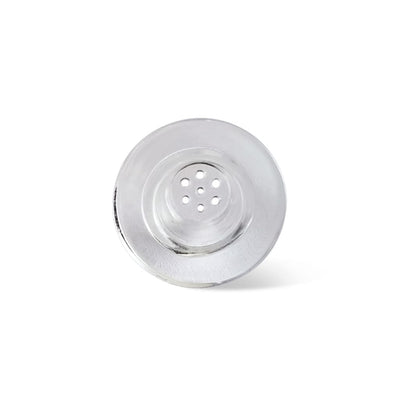 White circular sink drain cover with small holes for Waxmaid Ash Catcher and 12mm glass bowl