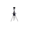 Wine bottle opener with tripod base, lever mechanism, stainless steel tubing, metal handle