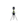 Wine bottle opener with tripod base, lever mechanism, stainless steel tubing, metal handle