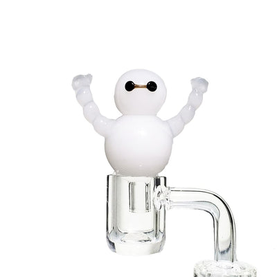 Baymax-shaped glass dab rig with Lion Rolling Circus carb cap