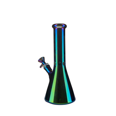 Iridescent beaker metallic rainbow water pipe with sleek blue mouthpiece