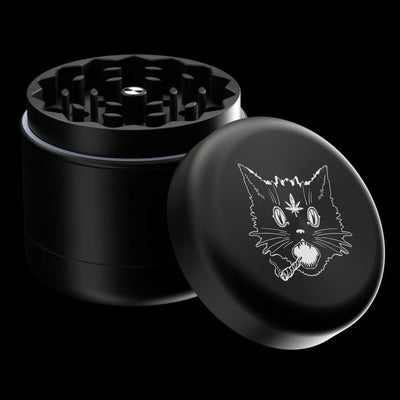 Black herb grinder with cat design - Exclusive Blackcraft Cult Smoking Accessories
