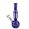 Ornate blue borosilicate glass water pipe with spiral and wavy designs from favorite headshop