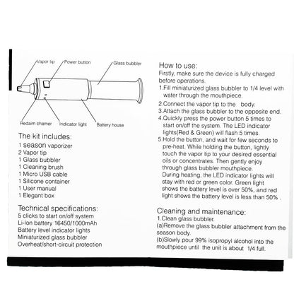 Vaporizer kit instructions for Blo Season Electronic Nectar Collector with vapor tip