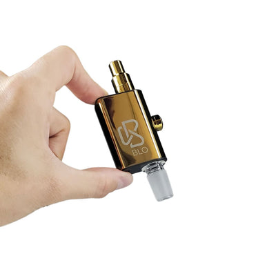 Blo Tokes Electric Vaporizer in gold and black with clear glass mouthpiece